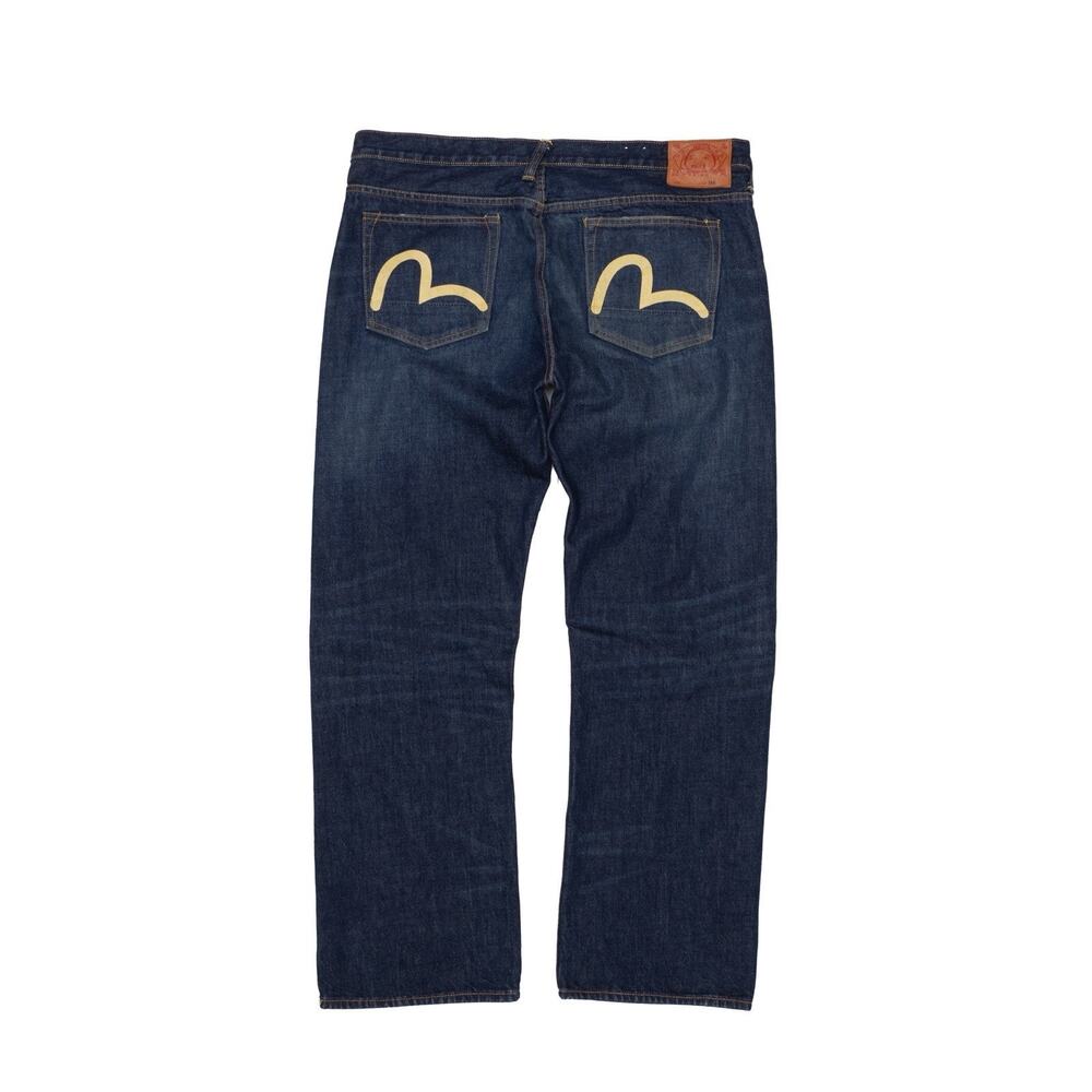 EVISU Genes #2000 Y2K Yellow Seagull Hand Painting Regular Fit Jeans Indigo 38R